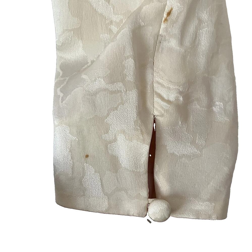 Vintage 80s Liz Claiborne Silk Dress 8 P Pale Yellow Jacquard Floral Faux Wrap - Picture 8 of 16
